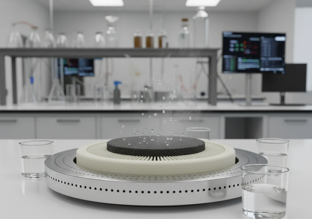 ۱. نمونه اولیه دستگاه اولتراسونیک MIT برای برداشت آب از هوا ۲. مقایسه نموداری سرعت استخراج آب با روش اولتراسونیک و حرارتی ۳. تصویر شماتیک نحوه جداسازی مولکولهای آب از ماده جاذب با امواج صوتی