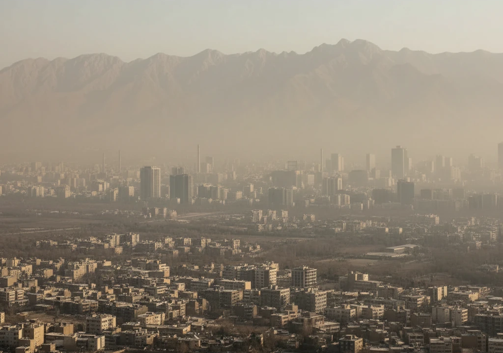 نمودار پیش بینی هواشناسی ایران که روند نزولی بارش و تشدید بحران آب را نشان می‌دهد. تصویر ماهواره‌ای از آسمان صاف و بدون ابر بر فراز ایران، نمادی از پایداری جو و بحران آب. اینفوگرافیک مراحل مدیریت منابع آب با استفاده از فناوری آب برای دستیابی به امنیت آبی