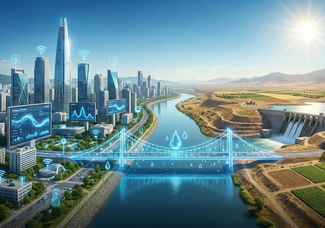 نمودار کاهش هدررفت آب در سئوسان با استفاده از مدیریت هوشمند آب. ۲. تصویر شماتیک سنسورهای هوشمند و فناوری آب در شبکه توزیع شهری. ۳. اینفوگرافیک مقایسه هزینه فایده هوشمندسازی منابع آب در برابر روش‌های سنتی.